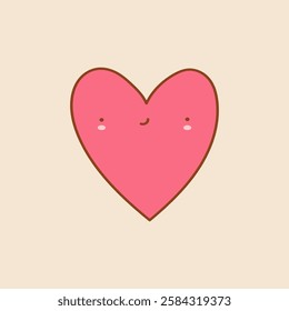 Cute Heart Doodle art. Pink kawaii heart . Vector illustation on a isolated background