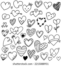 Cute heart doodle freehand drawing vector set