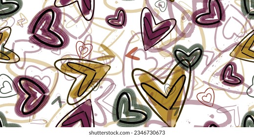 Cute Heart Doodle Seamless Pattern. Vector illustration