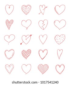 Cute heart doodles - collection of hand drawn hearts. Valentine's Day, Woman's Day and Mother's Day. Vector.
