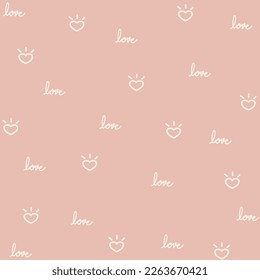 Cute heart doodles and love word hand drawn seamless vector pattern background. Repeating texture for St. Valentine's Day, love, relationship and kids. Print for fabric, paper, packaging, stationery.