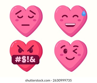 cute heart emoticons icons isolated set collection
