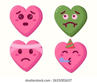 cute heart emoticons icons isolated set collection