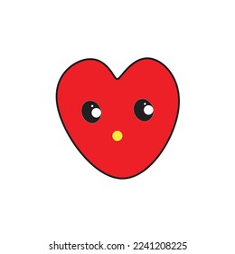 Cute heart face emoji. Smiling face icon with red heart, vector illustrator. 