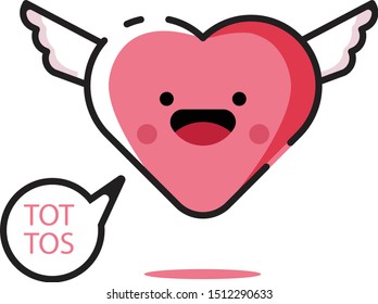 Cute heart flat character design with a shadow effect