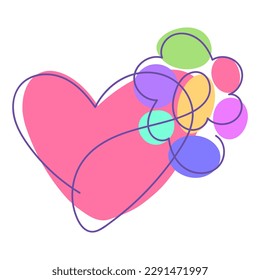 Corazón lindo con flor dibujada en una línea. Símbolo de amor, cuidado y felicidad. Corazón para el diseño web y postales. Ilustración vectorial aislada en fondo blanco.
