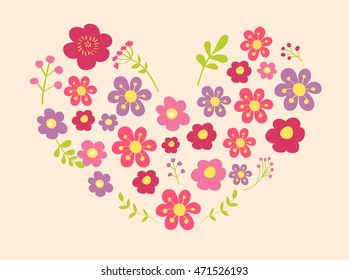 Cute heart of flowers. Ideal for scrapbooking, celebration card, invitation.