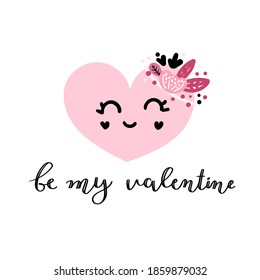 Cute heart with flowers on it. Vector illustration in Scandinavian style. Valentine's day card