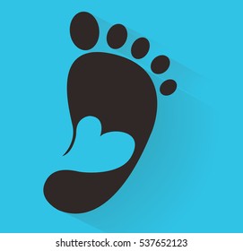 Cute Heart In Footprint Icon. Kids Shoes Store Icon. Family Sign. Parent And Child Symbol. Adoption Emblem. Charity Campaign. Vector Illustration