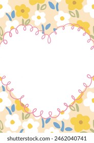 cute heart frame on flower pattern, illustration card.	