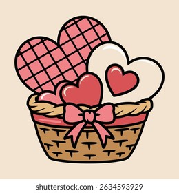 Cute Heart Gift Basket Illustration for Valentine and Love Themes