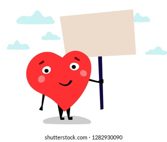 Cute heart with a hand-drawn poster with a place for an inscription. Vector illustration. Valentine's day