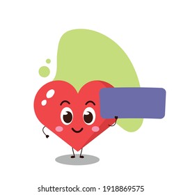 cute heart hold banner.illustration for business, t shirt, sticker, card or poster design.kawaii cartoon illustration.funny vector illustration.