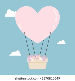 Cute Heart Hot Air Balloon with Cloud Background	