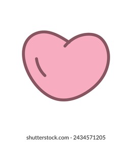 Cute heart icon. Hand drawn illustration of a pink heart isolated on a white background. Kawaii sticker. Vector 10 EPS.