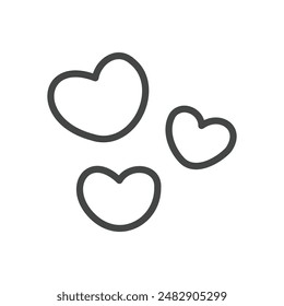 Cute heart icon. Hand drawn monochrome illustration of three little hearts isolated on a white background. Kawaii sticker. Vector 10 EPS.