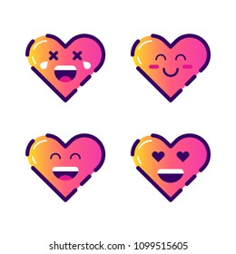 Cute heart icons. Emoji hearts. Smile hearts. Isolated flat vector illustration on white background