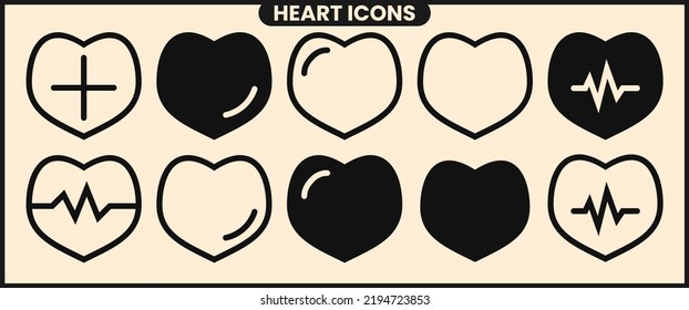 Cute Heart Icons Vector Collection. Heartbeat illustration for health identity, hospital logo, love symbol, and heart rate apps icon.
