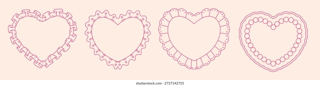 Cute Heart Lace Frame Collection, Hand Drawn Romantic Decorative Borders for Valentine, Wedding Card, Baby Shower and Love Theme Design