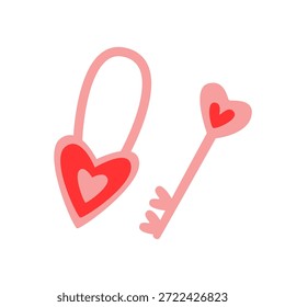 Cute Heart Lock and Key Vector, Romantic Symbol of Love for Valentine’s Day and Wedding Design