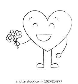 cute heart love holding bouquet flowers gift