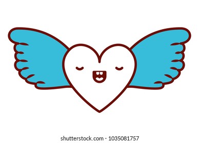 cute heart love with wings kawaii character