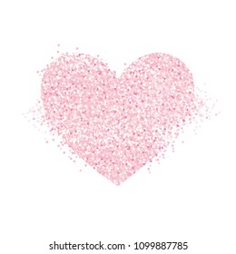 Cute Heart Made of Pink Confetti. Abstract Vector Heart Illustration. White Background. Light Pink Confetti. Delicate Design. Scattered Confetti Beyond the Heart's Shape.