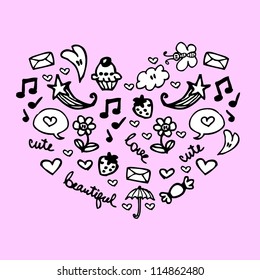 Cute heart made of romantic elements