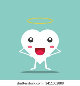 Cute heart mascot with hands and feet, shadow and angel ring EPS Vector