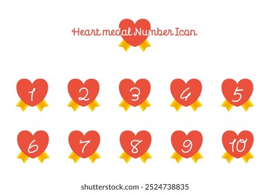 Cute Heart Medal Ranking Icon Set