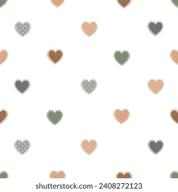 Cute heart patches seamless pattern, pastel palette. Valentine background