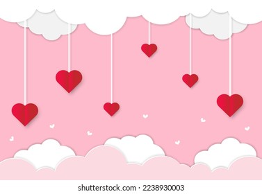 Cute heart pattern and cloud isolated on pink bankground.Desing for element of valentine day ,Print ,Wrapping paper ,Love or wedding card ,Screen wallpaper.Vector.Illustration.