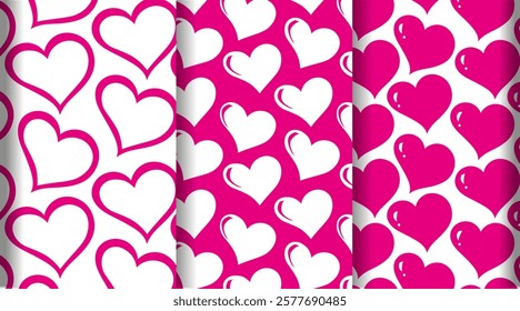 Cute heart pattern set. Valentine's day pattern, romantic pink background. Clothes print