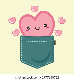 Cute Heart Pocket, Love Illustration for t-shirt design, baby shower, greeting card.Vector Illustration.