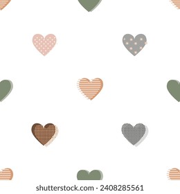 Cute heart prints seamless pattern, pastel palette. Valentine background. Vector illustration.