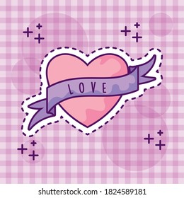 cute heart with ribbon, patch style vector illustration design