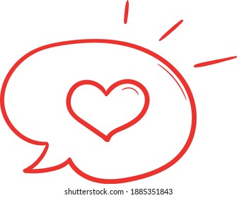 Corazón lindo en forma de burbuja de habla redonda. Símbolo de cumplido. Elementos aislados para el diseño y la decoración