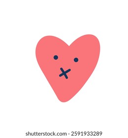 Cute heart. Sad face character, break up and heartbreak vector illustration, emotional sticker