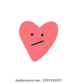 Cute heart. Sad face character, break up and heartbreak vector illustration, emotional sticker