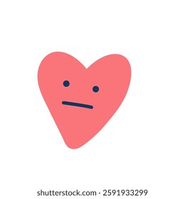 Cute heart. Sad face character, break up and heartbreak vector illustration, emotional sticker