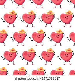 Cute Heart Seamless Pattern, Cartoon Emotion Adorable Mascot, vector pattern featuring heart characters with various emotions. Perfect for Valentine's Day designs, love-themed projects, emotional cont