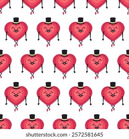 Cute Heart Seamless Pattern, Cartoon Emotion Adorable Mascot, vector pattern featuring heart characters with various emotions. Perfect for Valentine's Day designs, love-themed projects, emotional cont