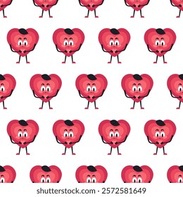 Cute Heart Seamless Pattern, Cartoon Emotion Adorable Mascot, vector pattern featuring heart characters with various emotions. Perfect for Valentine's Day designs, love-themed projects, emotional cont