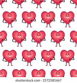 Cute Heart Seamless Pattern, Cartoon Emotion Adorable Mascot, vector pattern featuring heart characters with various emotions. Perfect for Valentine's Day designs, love-themed projects, emotional cont