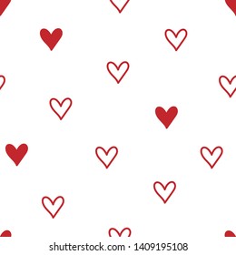 Cute heart seamless pattern. Red heart on white background.