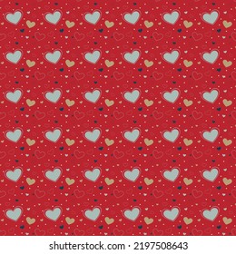 Cute Heart Seamless Pattern Vector On Red Background, Christmas Wallpaper, Digital Paper Used For Computer Graphic, Craft Card, Gift Wrapping Paper And More