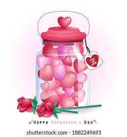 Cute heart shape candy inside the bottle for valentine's day