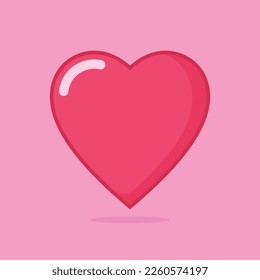 Cute heart shape cartoon. Flat illustration of heart shape icon on pink background
