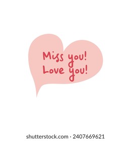 Cute heart shape chat box with text flat vector illustration isolated on white background. Element for Valentine's day concept. Doodles clip art in cartoon style. Happy Valentine's day.