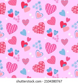 Cute heart shape design on pink color background. Valentin's Day Seamless Pattern.